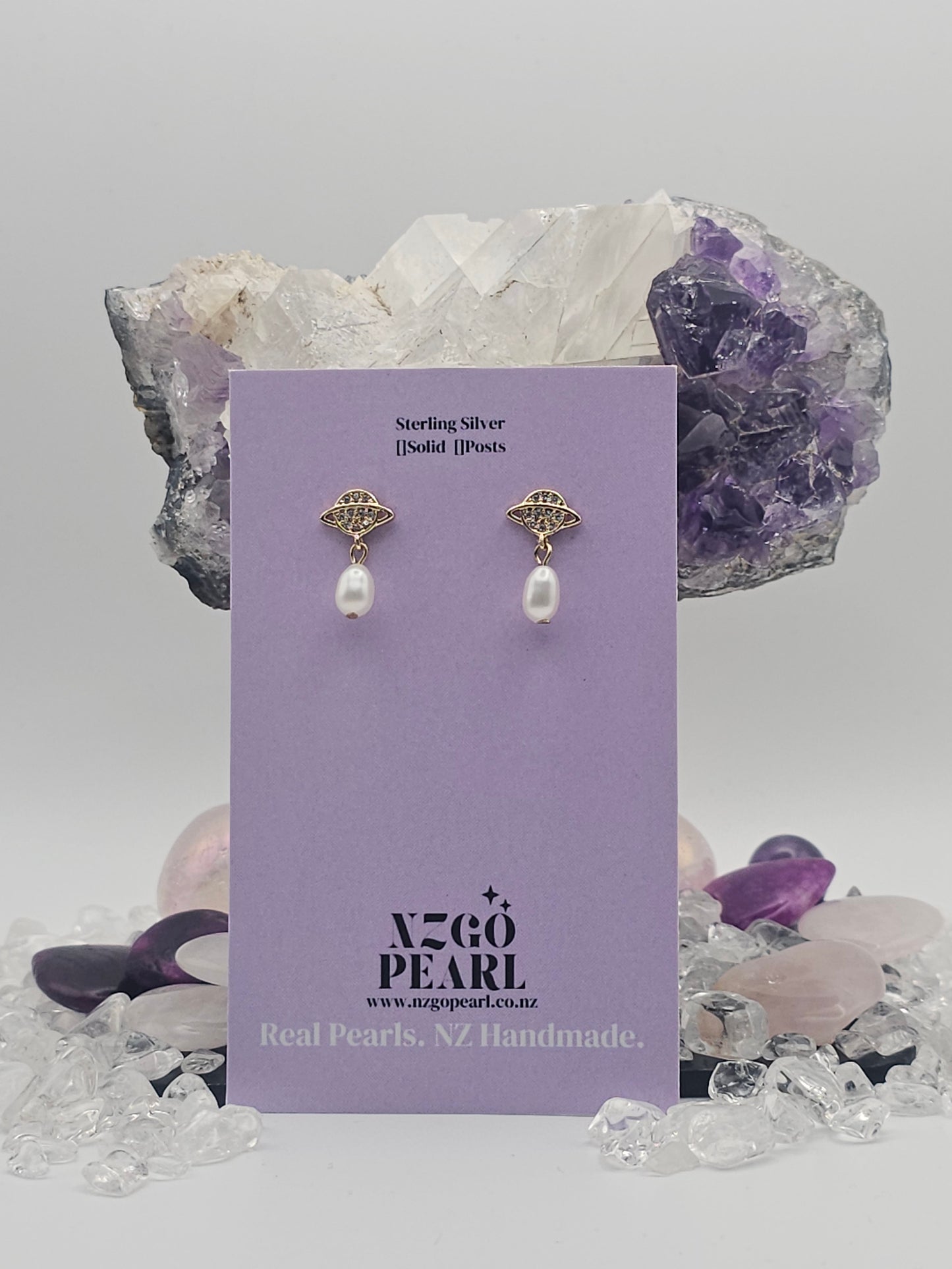 Celestial Cosmic Elegance Pearl Drop Earrings