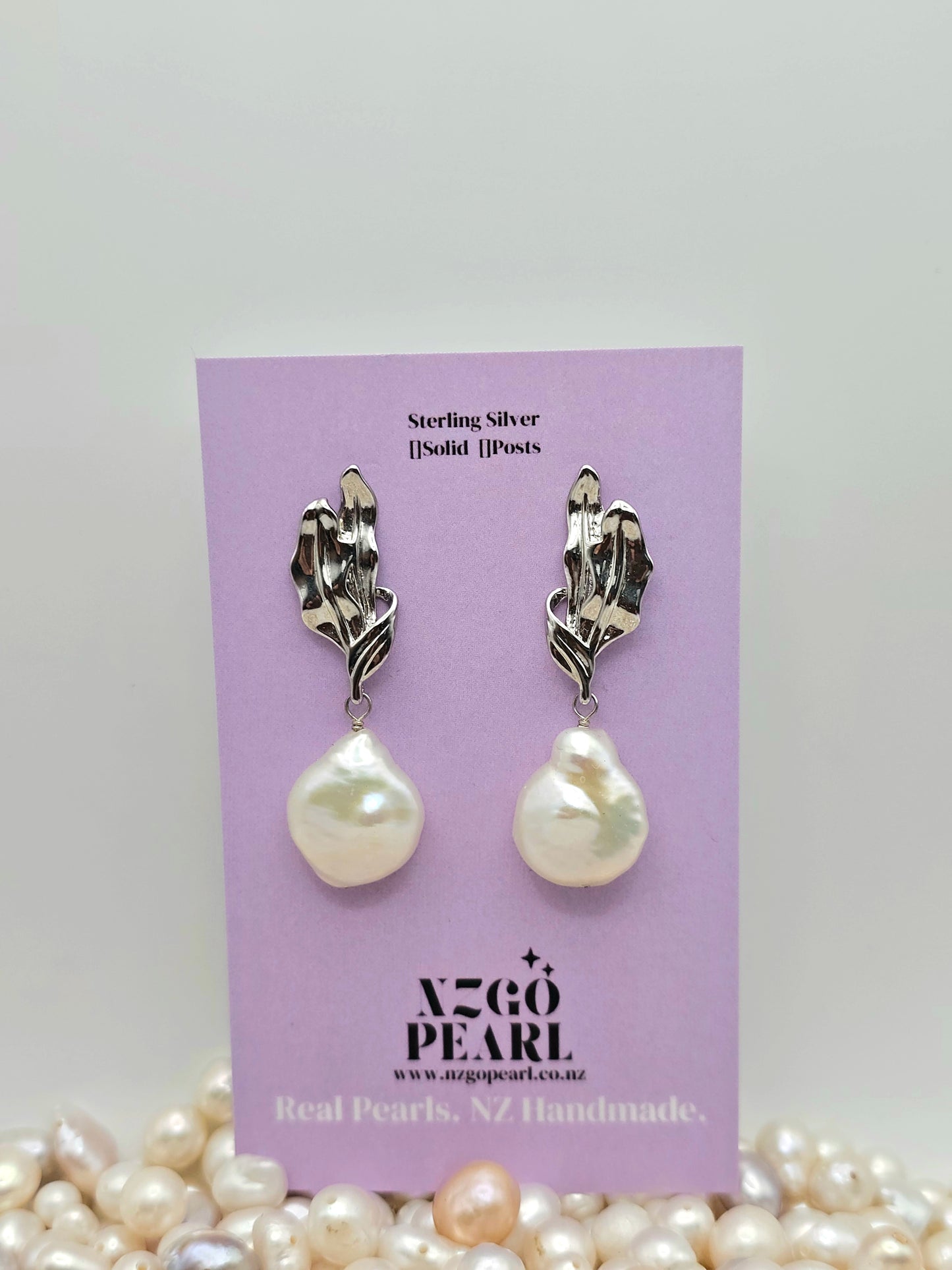 Sculptural Leaf & Baroque Pearl Earrings