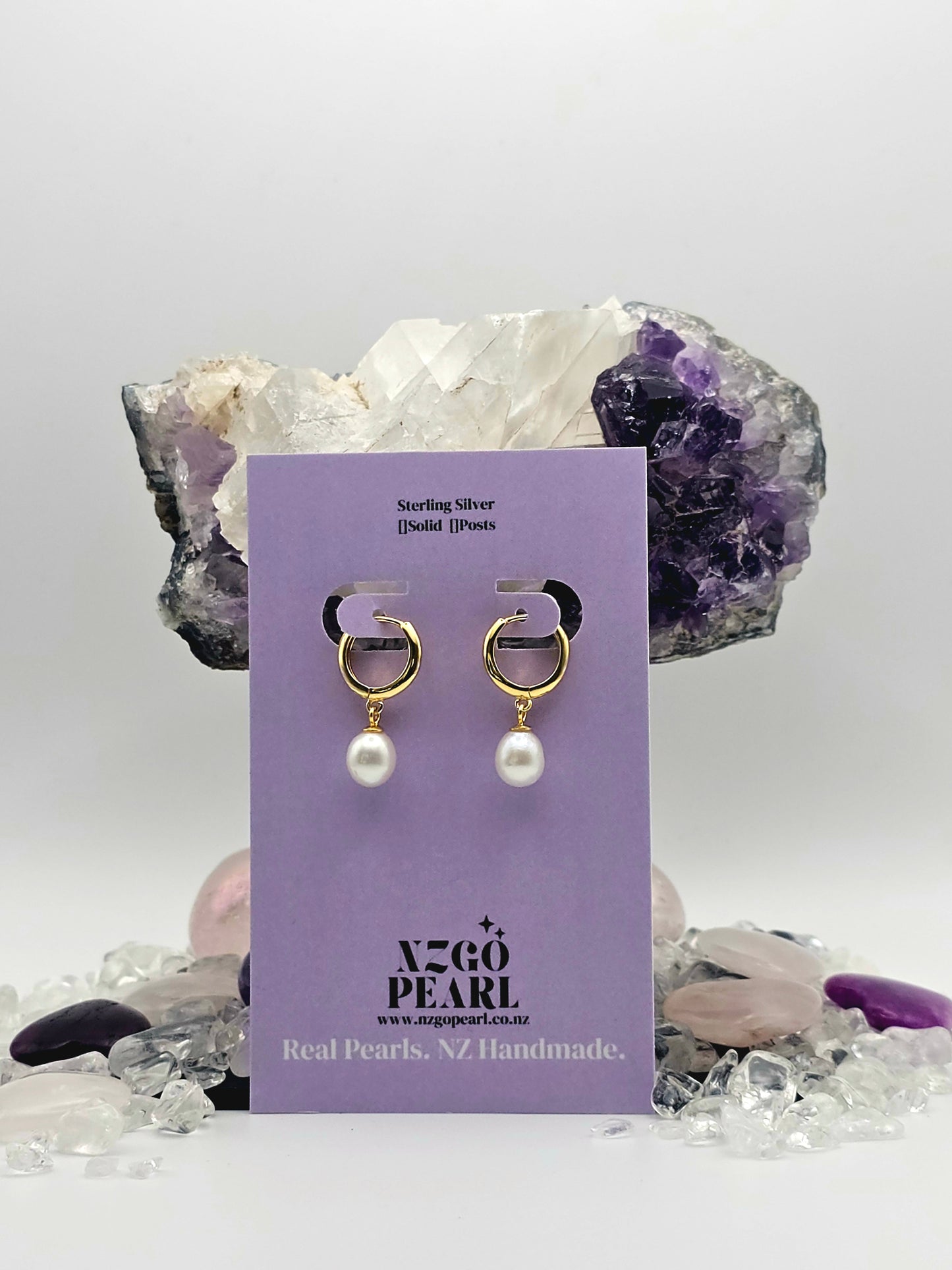 Classic Solid Sterling Silver Gold Plated Hoop & Oval Pearl Drop Earrings