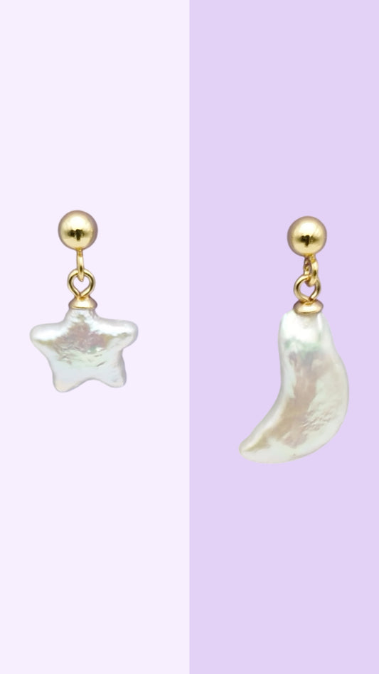 Star & Moon Baroque Pearl Earrings