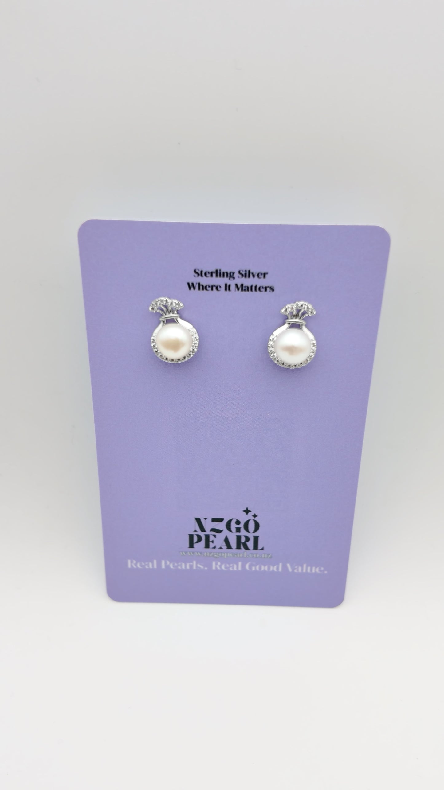 Pearl Crown Stud Earrings (Gold or Silver)
