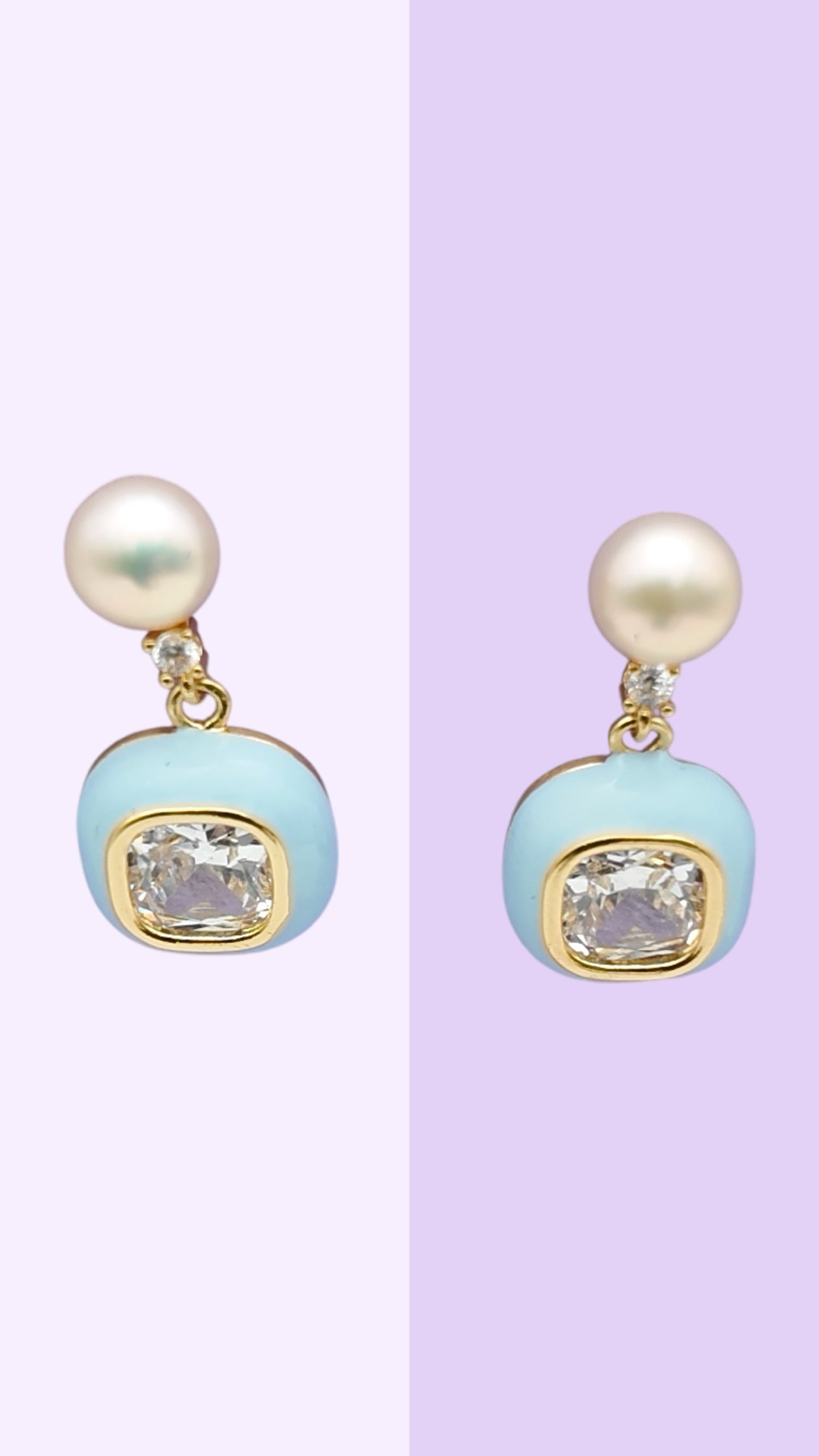 Sky Blue Enamel Pearl Drop Earrings