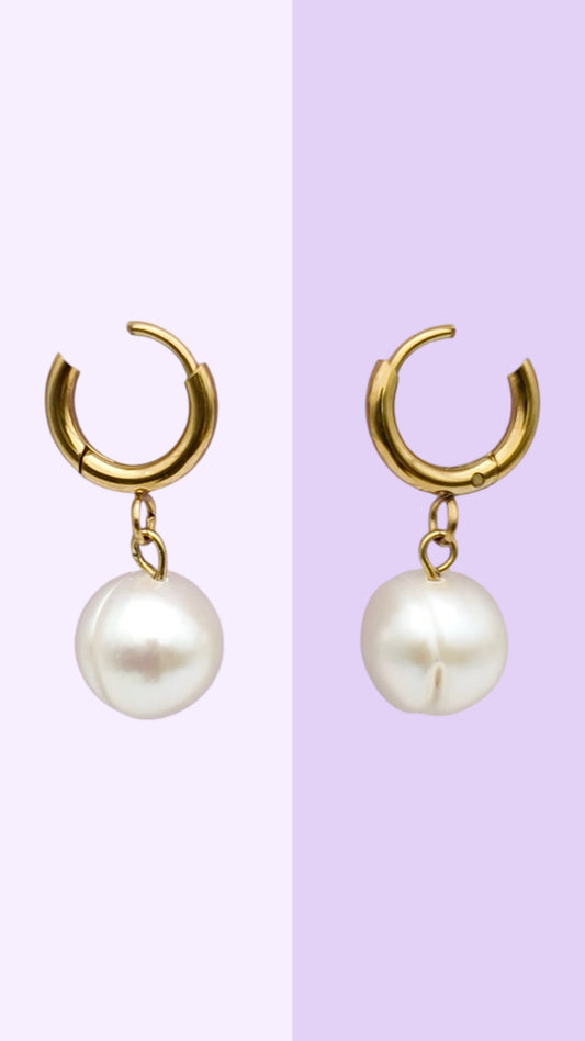 Gold Mini Hoops with  Pearl Drop Earrings