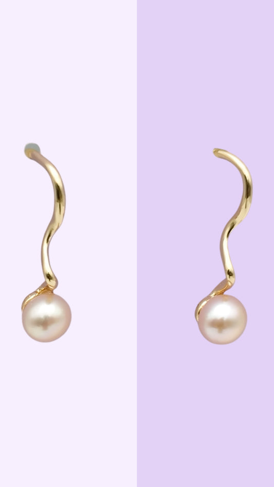 Wave Pearl Drop Stick Earrings