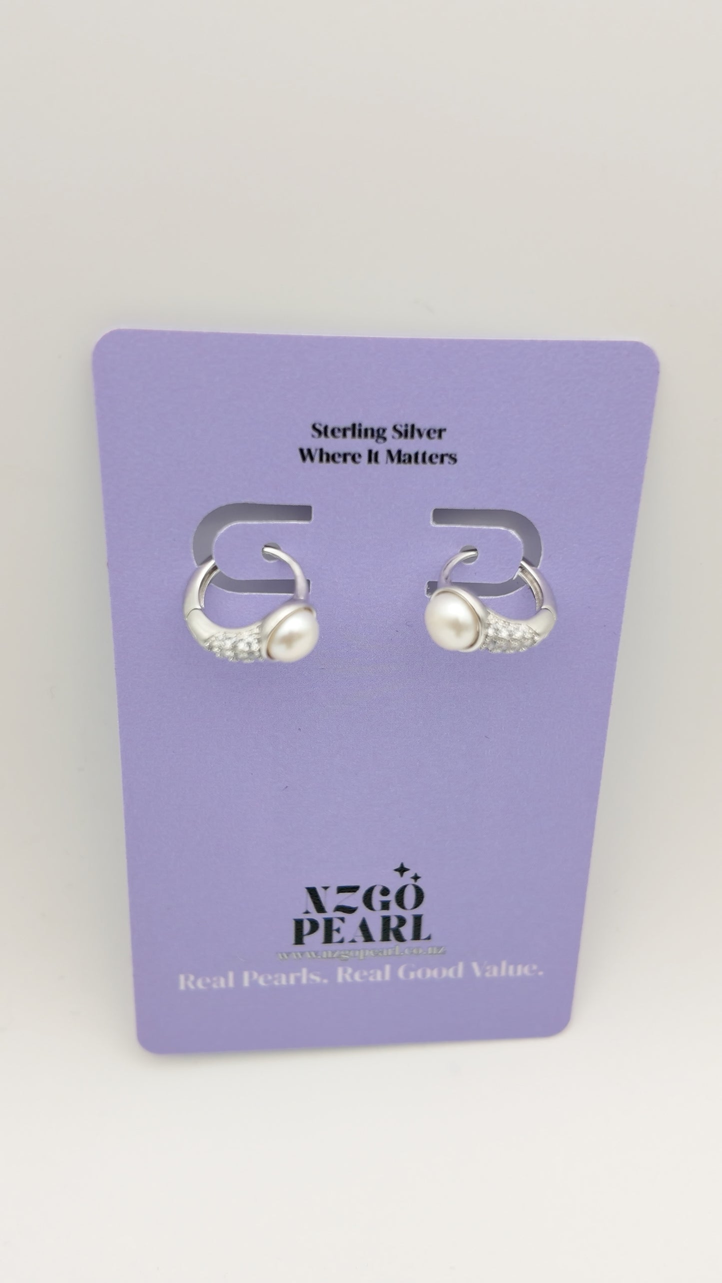 Mini Pearl Arc Huggies — Silver