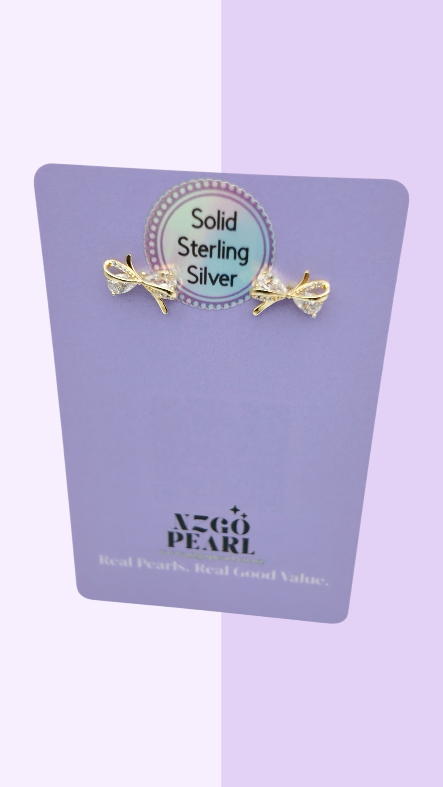 Gold Ribbon CZ Studs S925