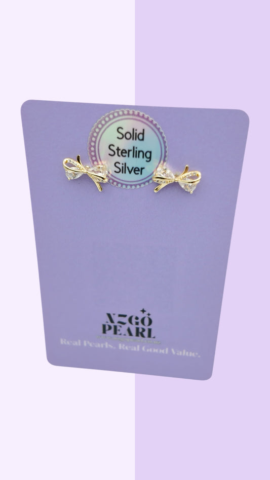 Gold Ribbon CZ Studs S925