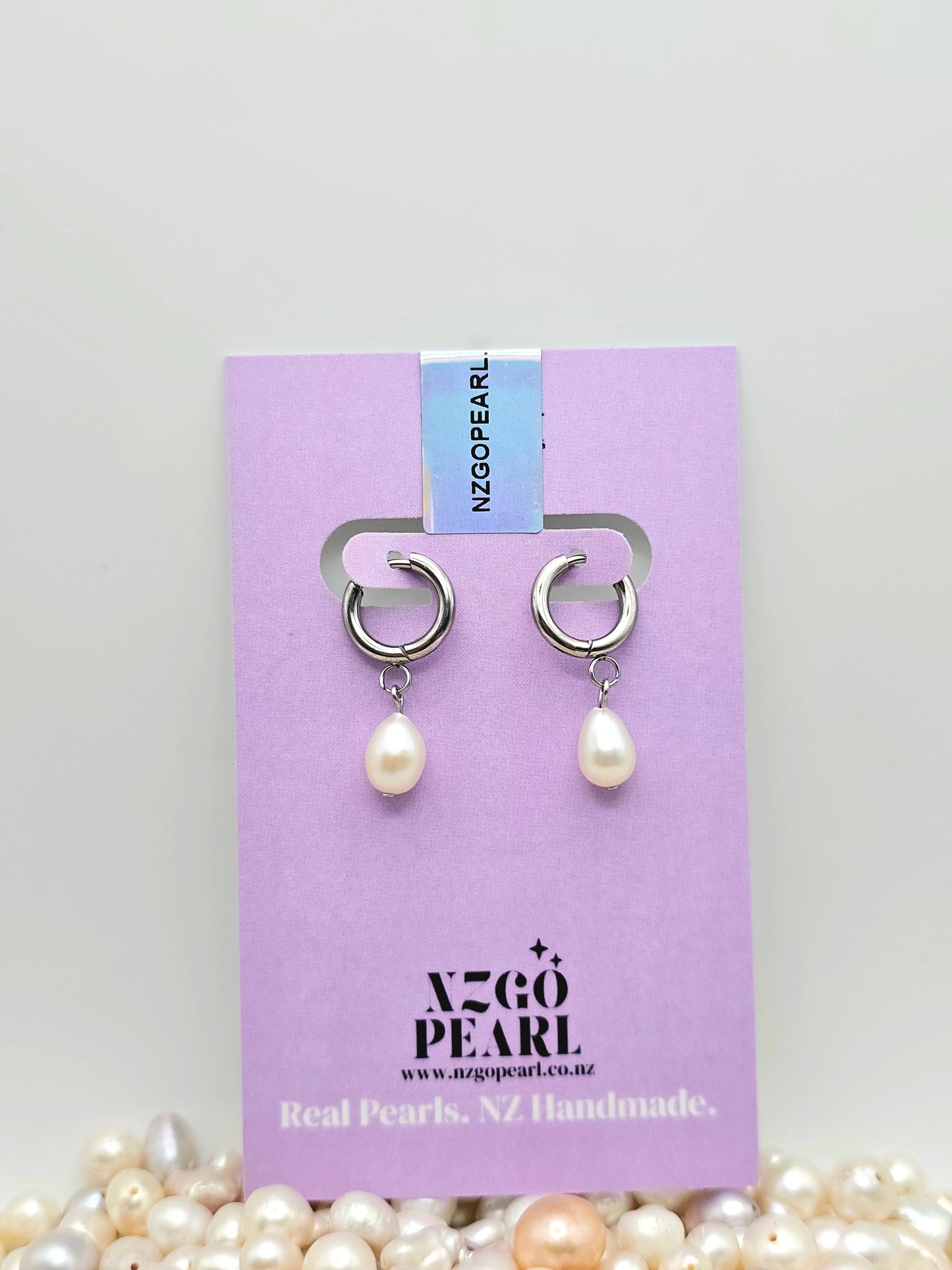 Mini Hoops with Teardrop Pearls – Gold or Silver