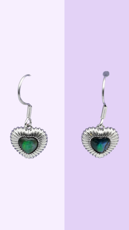 Paua Shell Heart Drop Earrings - Silver