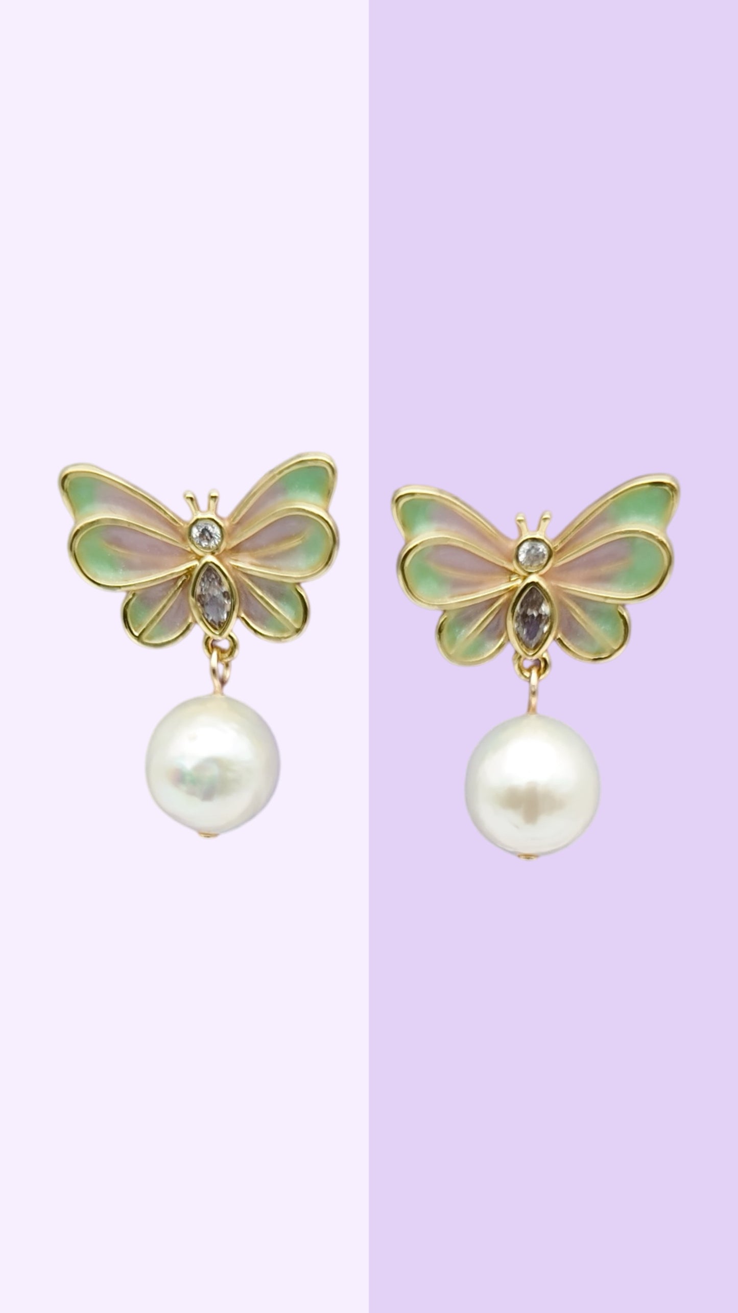 Enamel Butterfly Pearl Drop Earrings