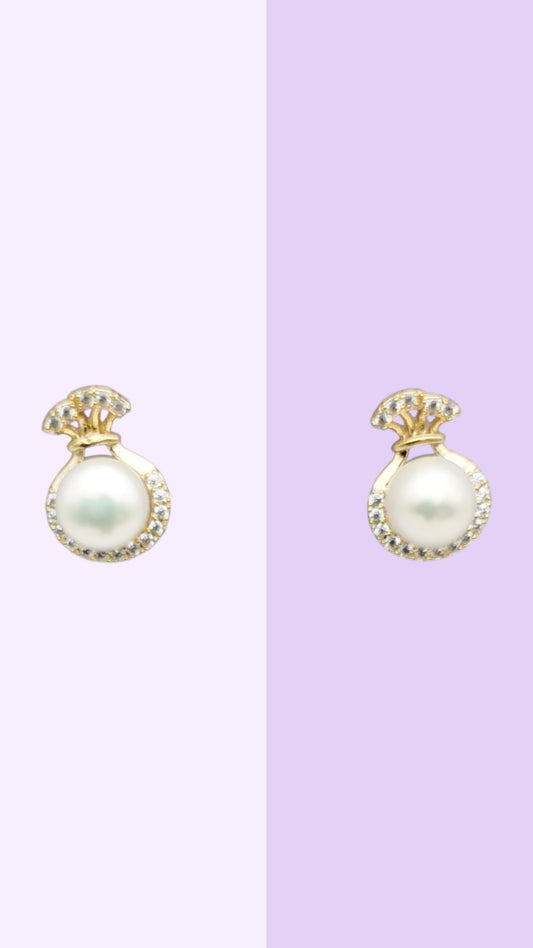 Pearl Crown Stud Earrings (Gold or Silver)