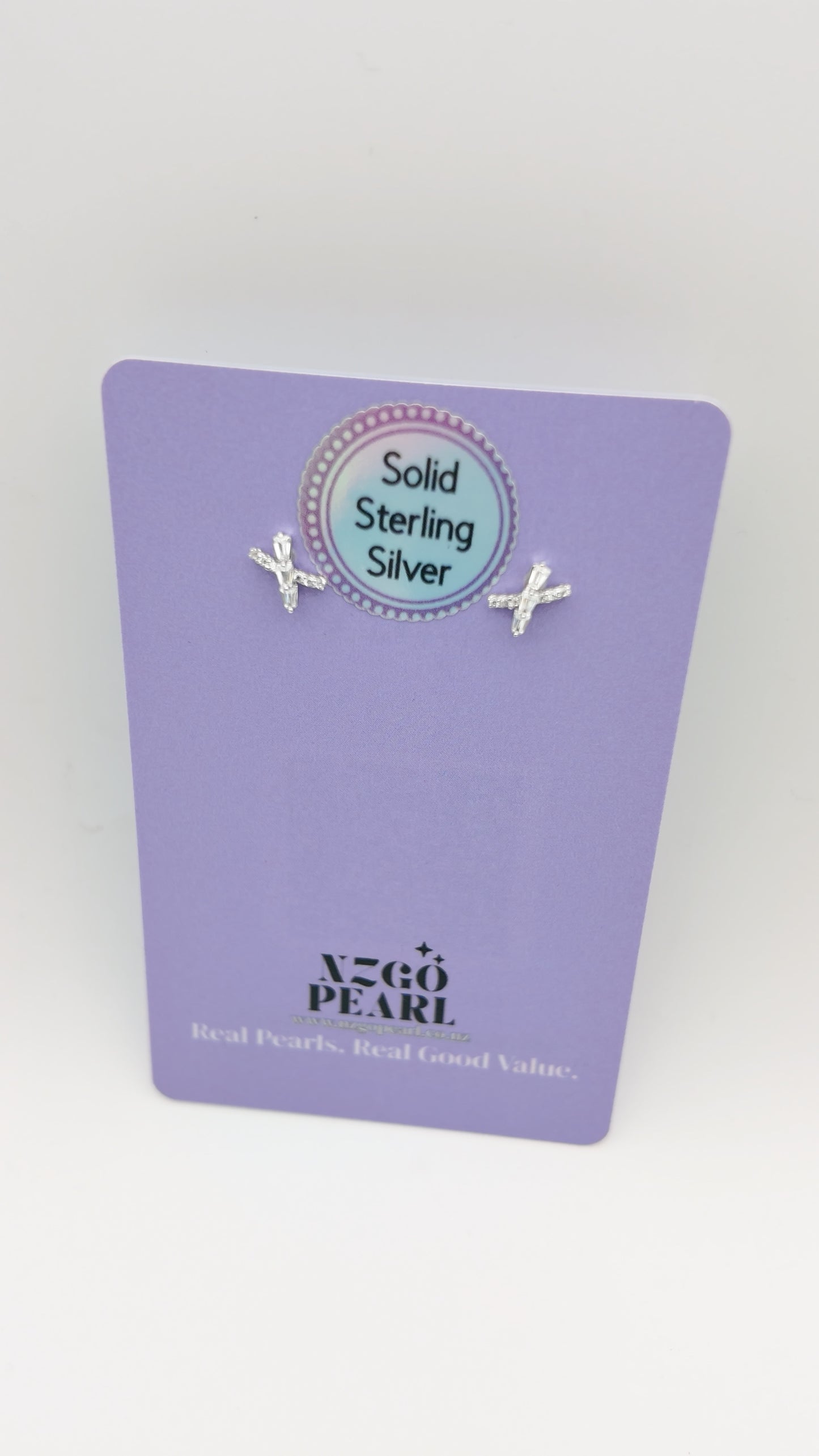 Baguette Cross Studs – S925