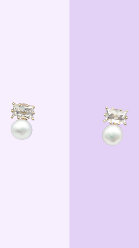 Rectangle Crystal & Pearl Studs