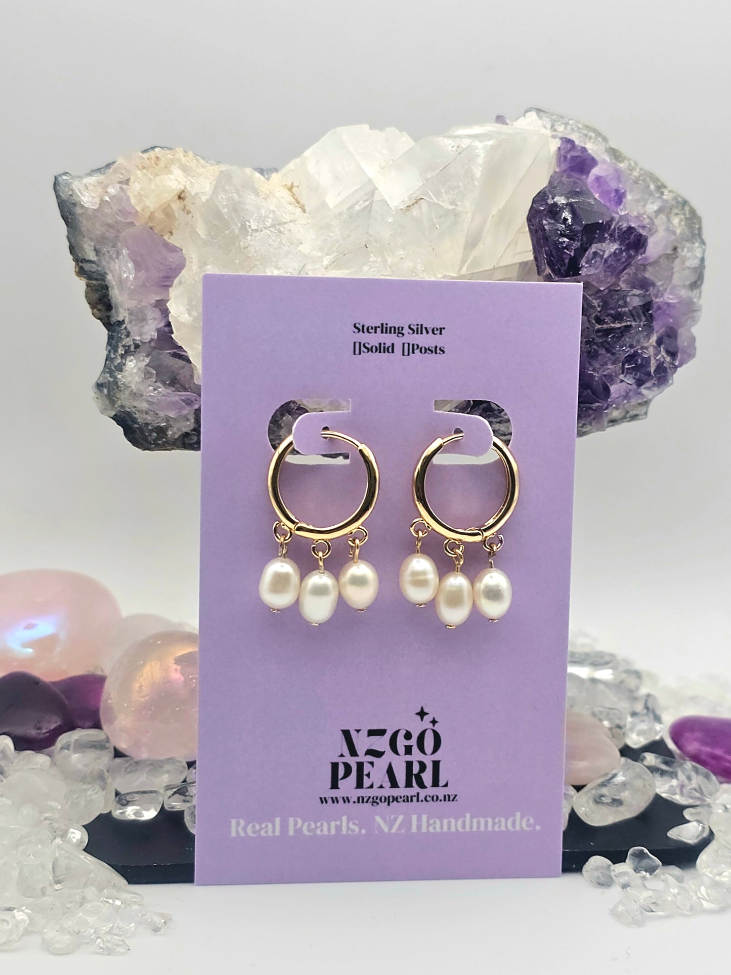 Trio Drop Pearl Hoops – Playful Elegance in Motion