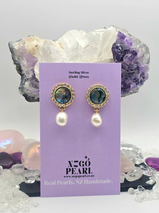 Iridescent Elegance Paua Shell & Pearl Halo Earrings