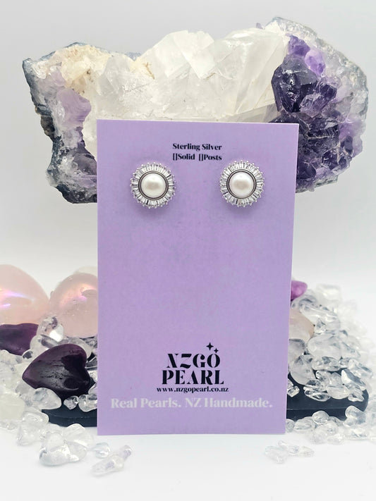 Crown Halo Pearl Studs – Regal Radiance