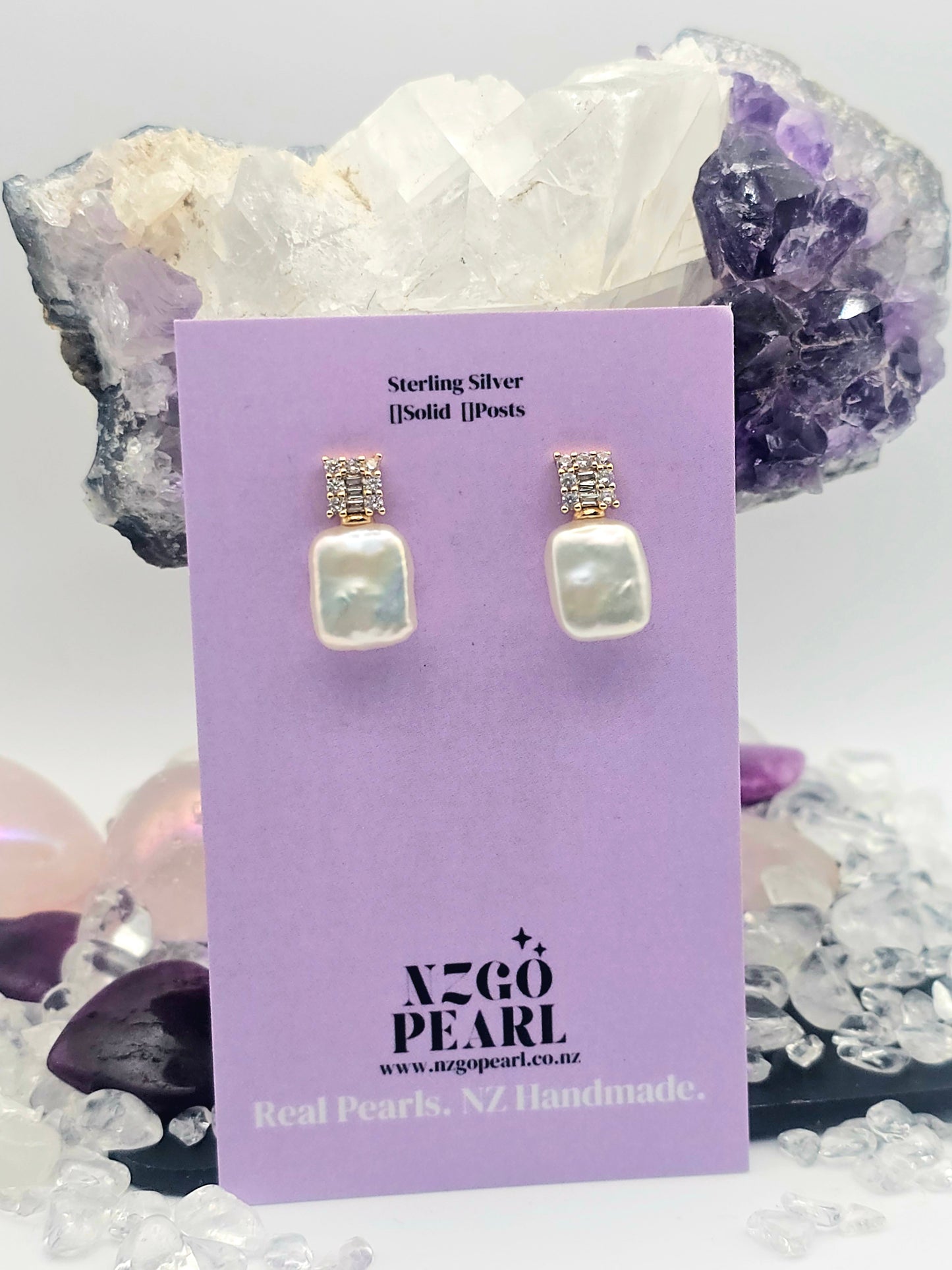 Luxe Baguette Pearl Studs – Bold & Refined