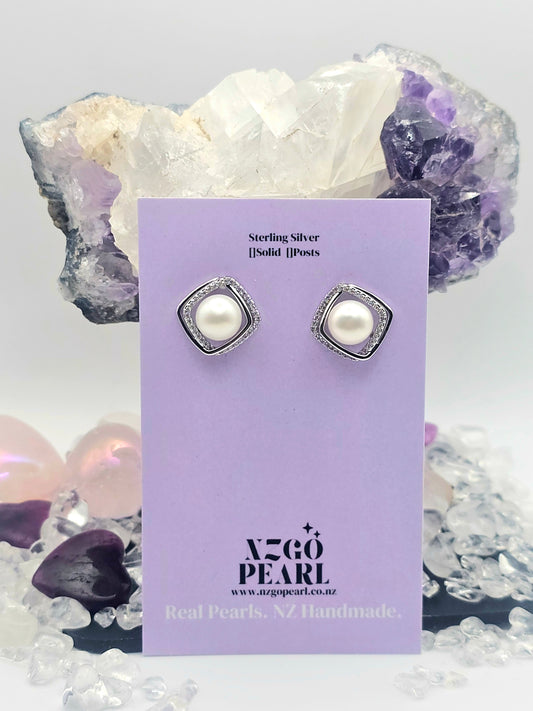 Deco Pearl Cushion Studs – Understated Glamour
