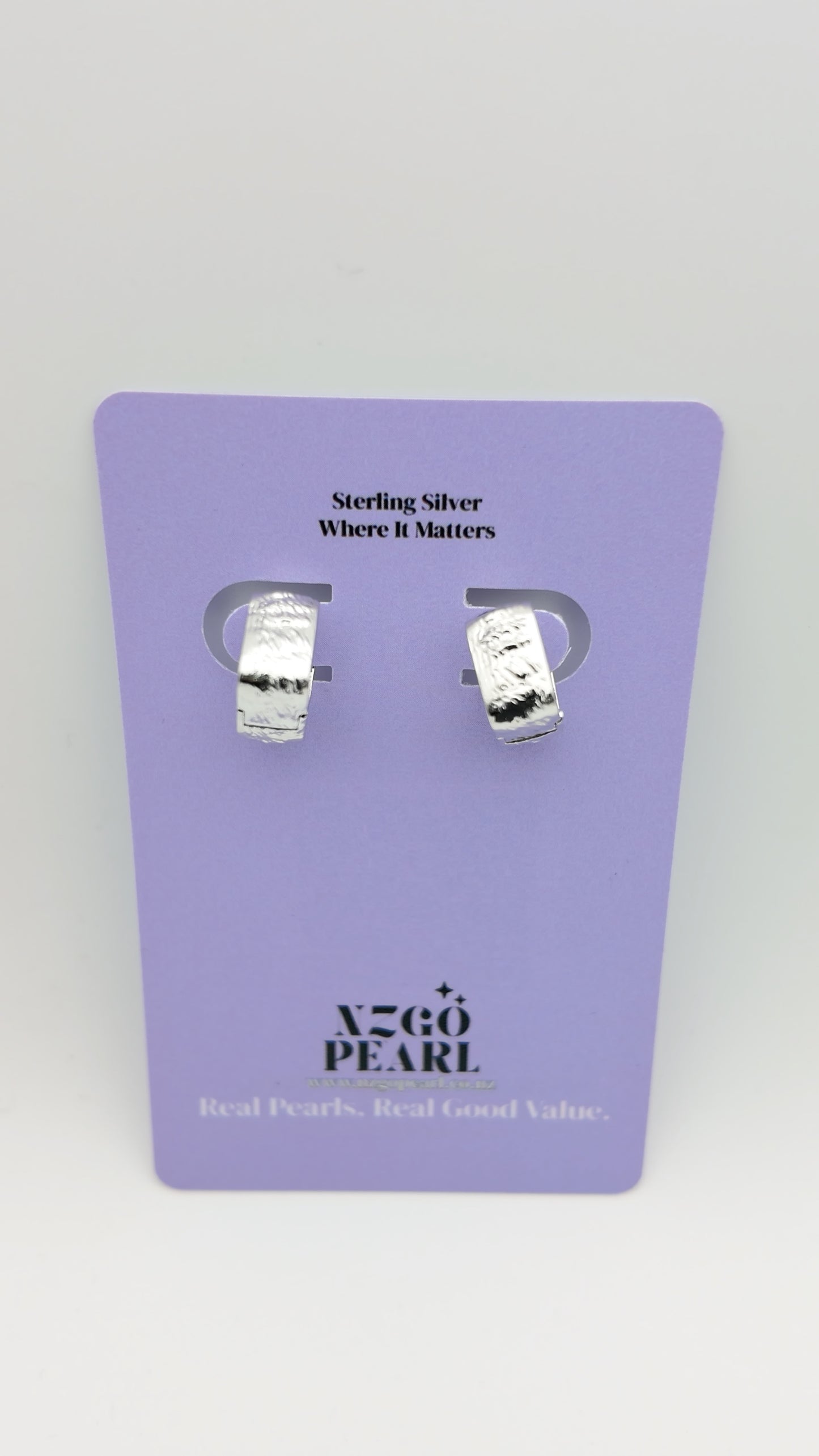 Hammered Texture Silver Huggies