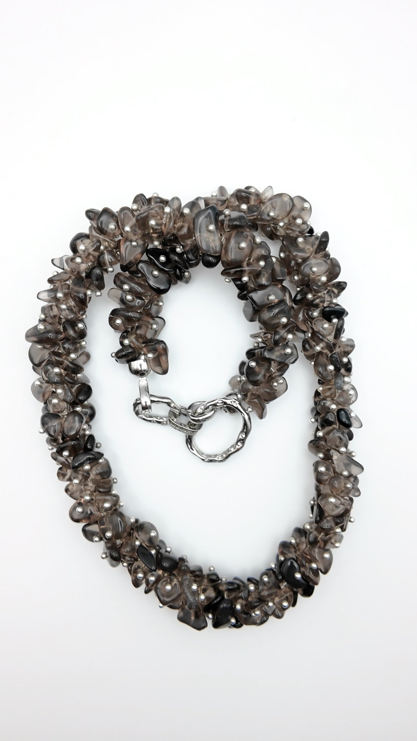 Smoky Quartz Necklace with Silver Bead Accents