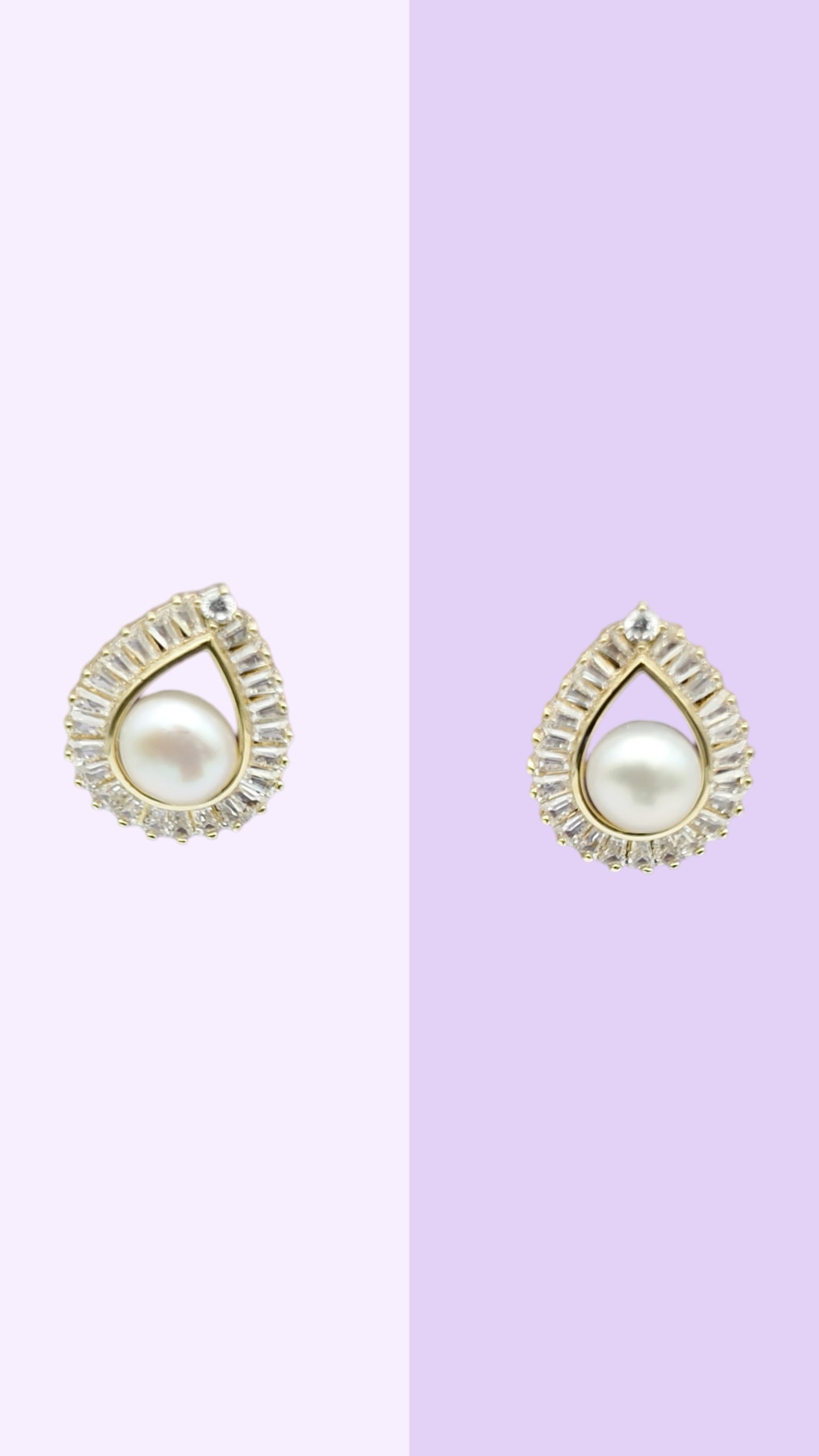 Teardrop Pearl Halo Studs – Gold