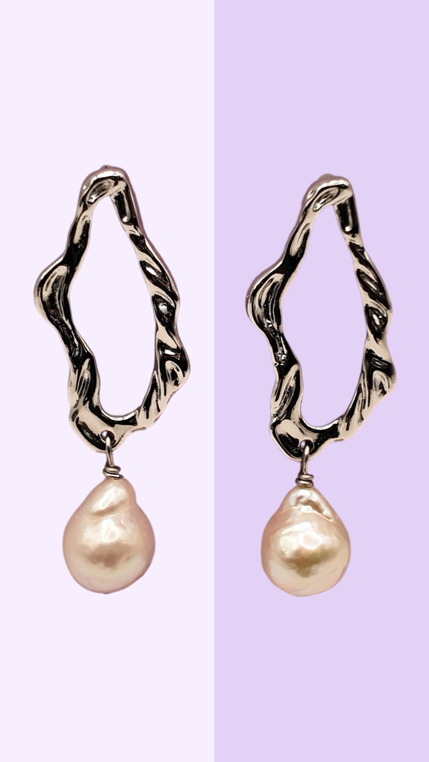 Organic Twist Hoop Earrings with Baroque Pearl Drop