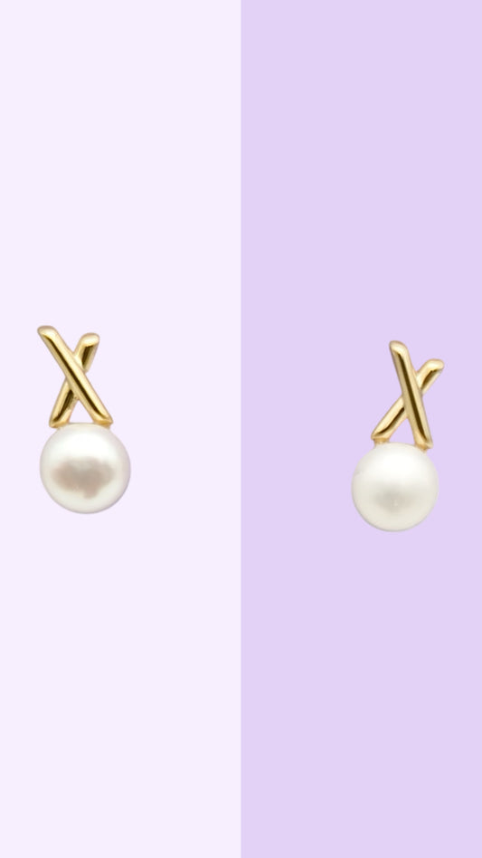 X Pearl Stud Earrings