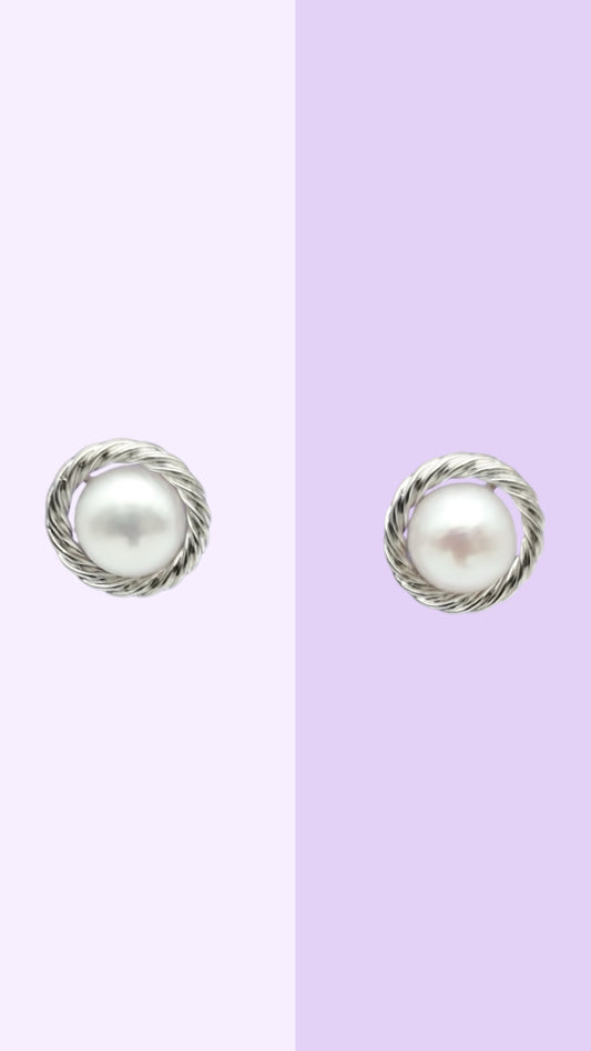 Silver Rope Pearl Studs