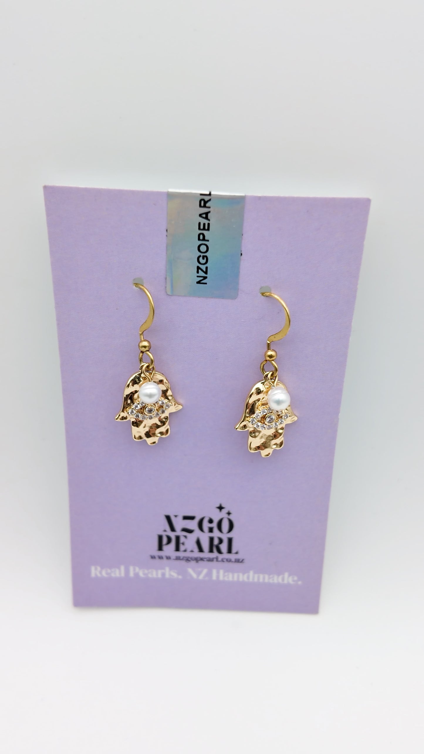 Hamsa Pearl Charm Earrings