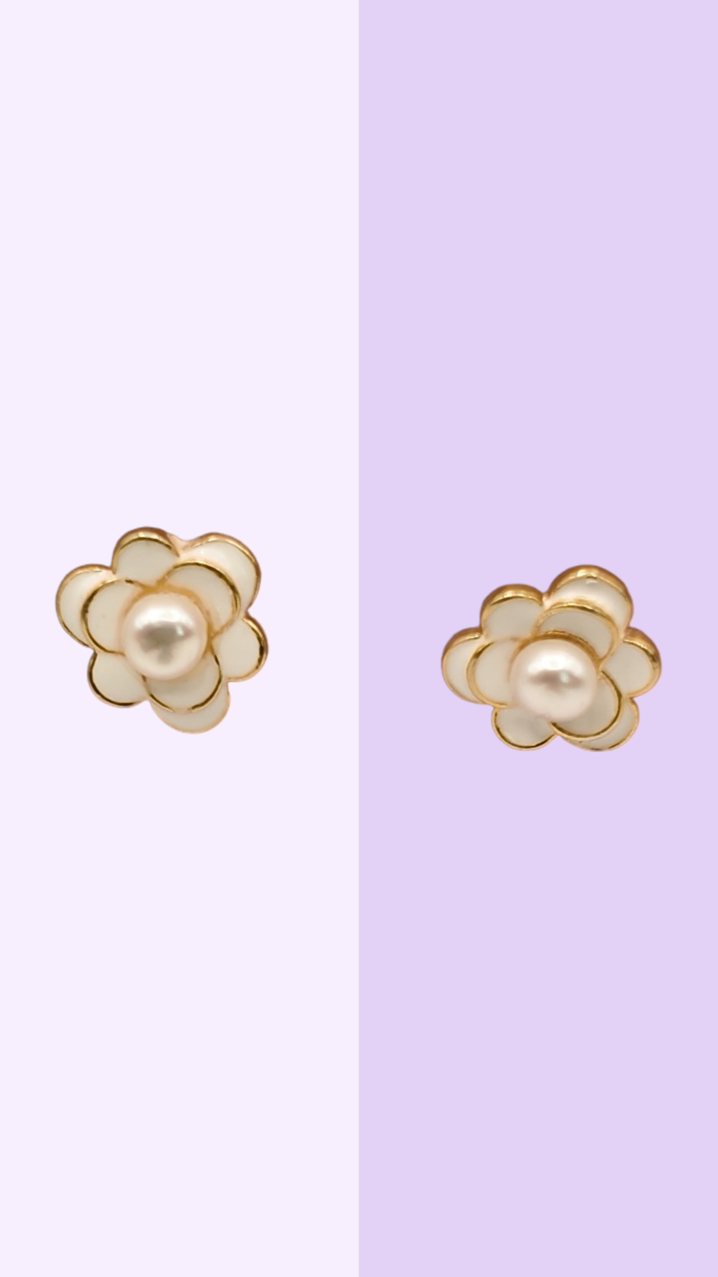 Enamel Flower Pearl Stud Earrings