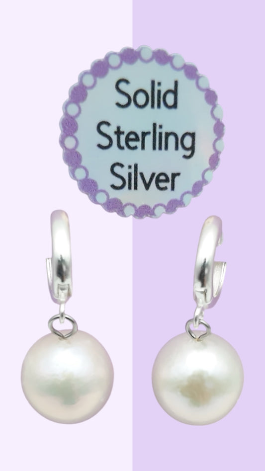 Classic Pearl Huggie Earrings – Solid Sterling Silver