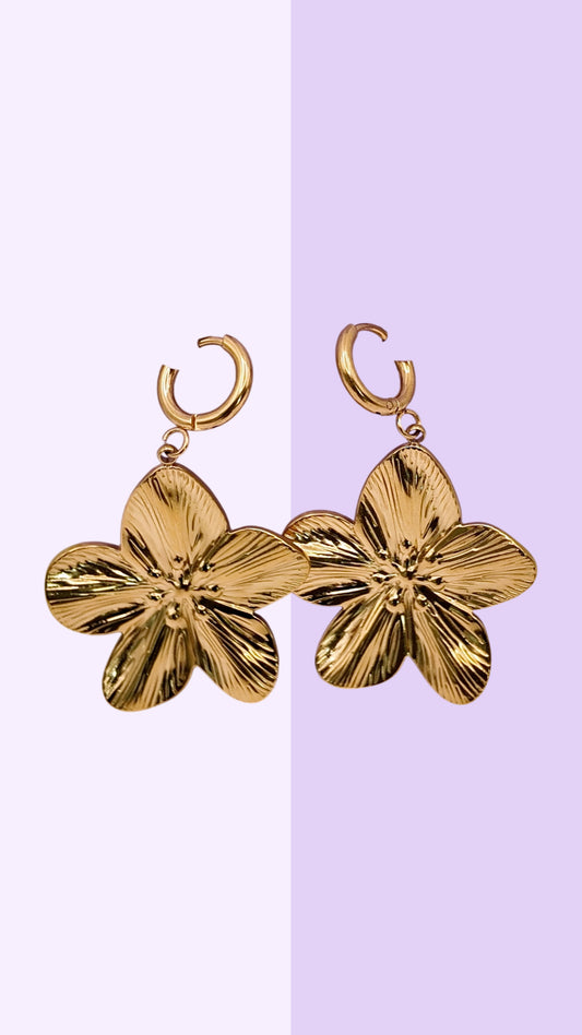 Gold Floral Drop Hoop Earrings