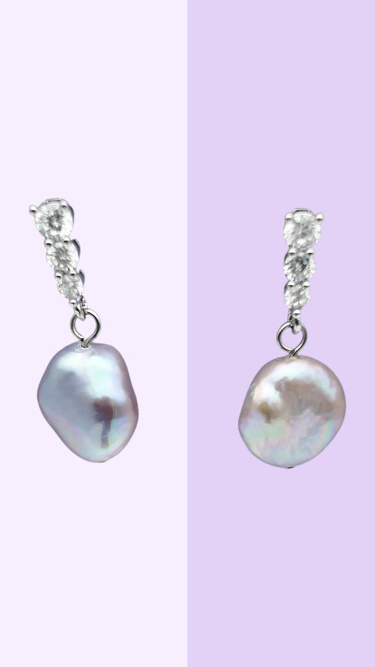 Pinkish Purple Baroque Pearl Drop Earrings