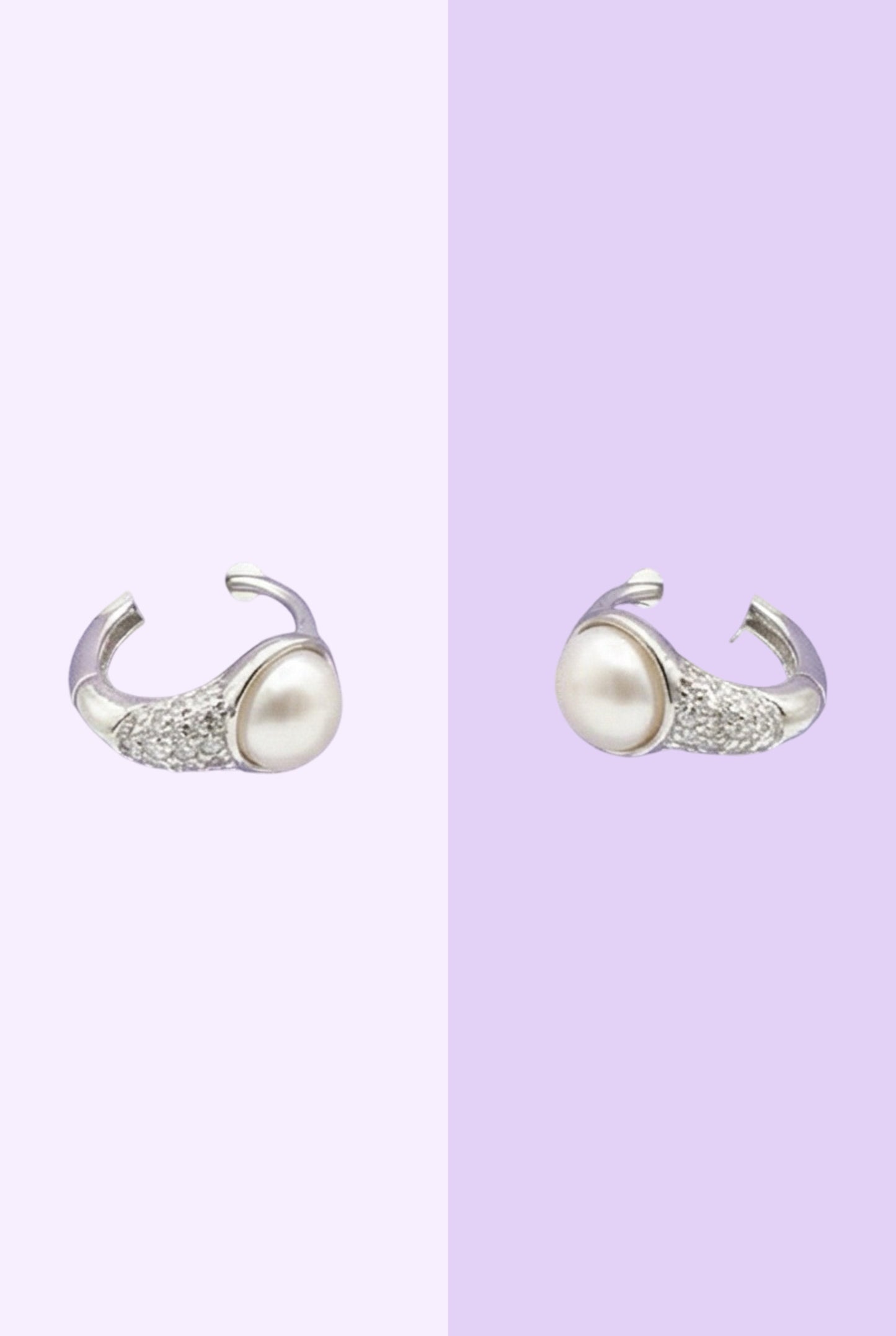 Mini Pearl Arc Huggies — Silver