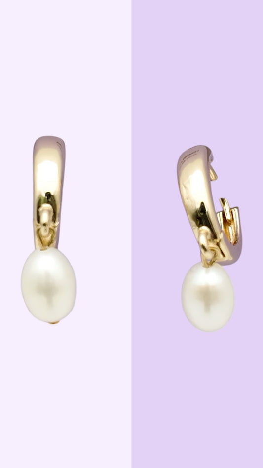 Mini Pearl Drop Huggies — Gold