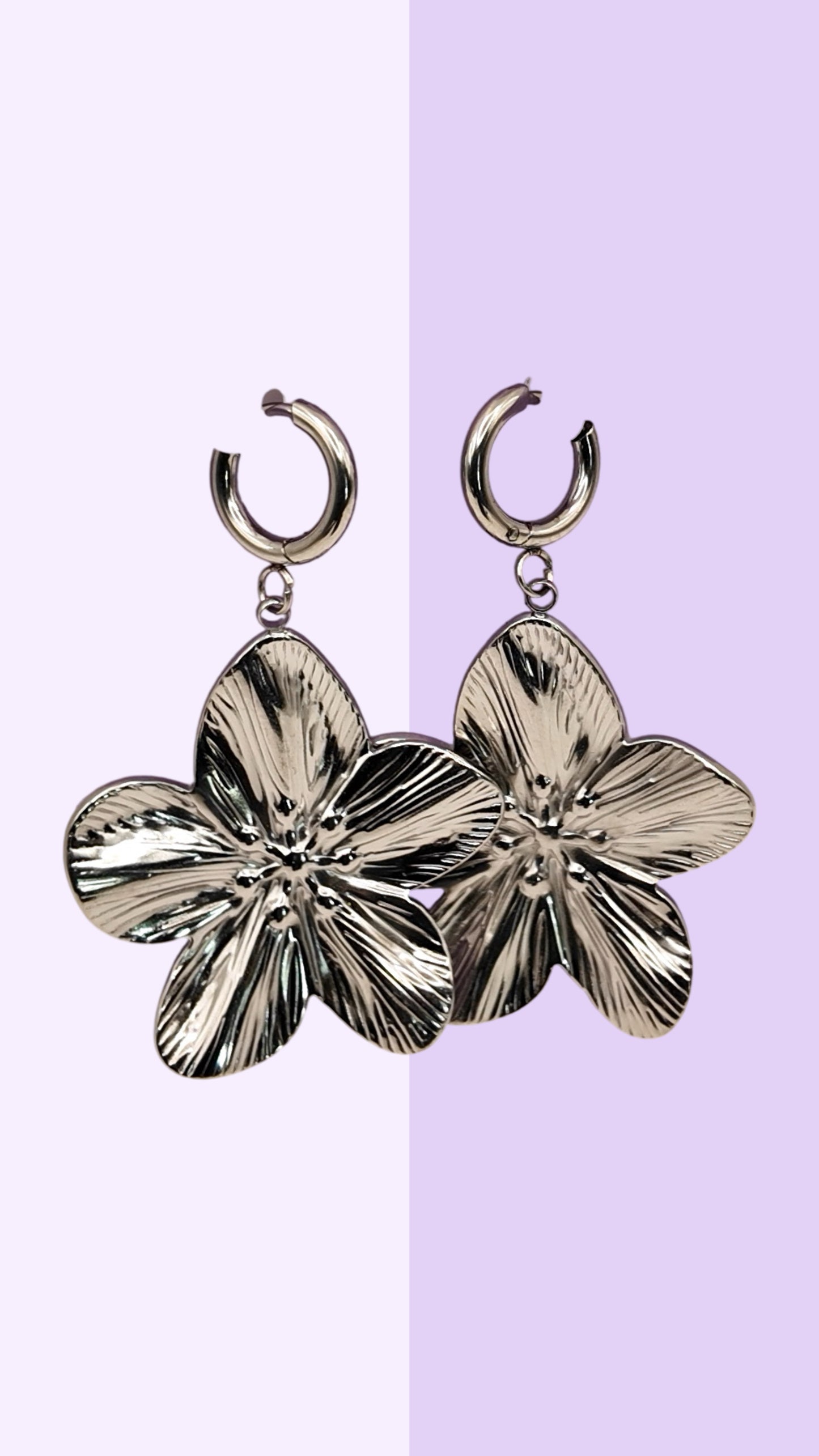 Textured Flower Drop Earrings with Hoop