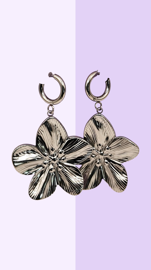 Textured Flower Drop Earrings with Hoop