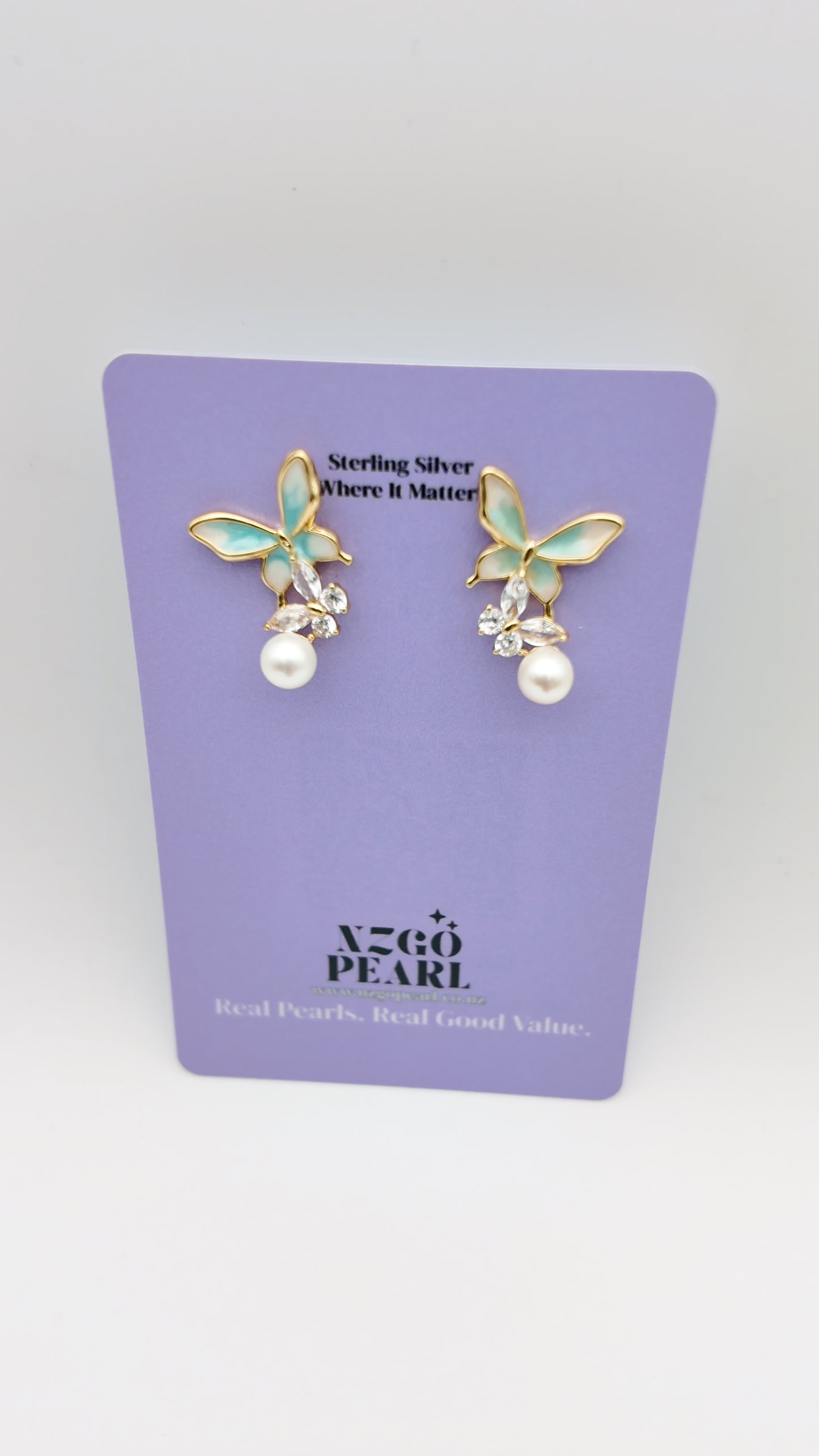 Butterfly Pearl Stud Earrings