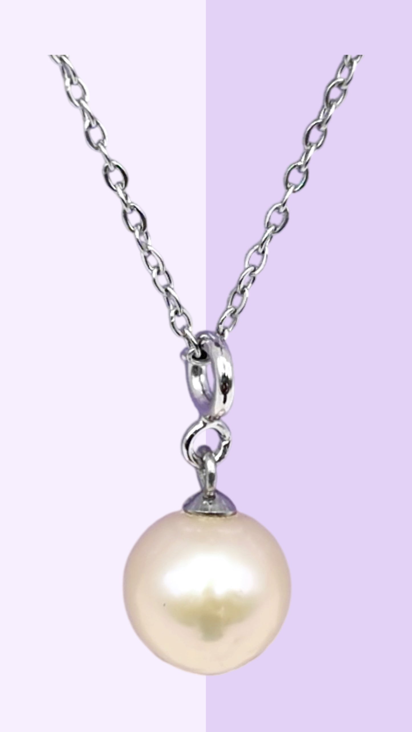 Classic Round Pearl Pendant Necklace (Solid Sterling Silver)