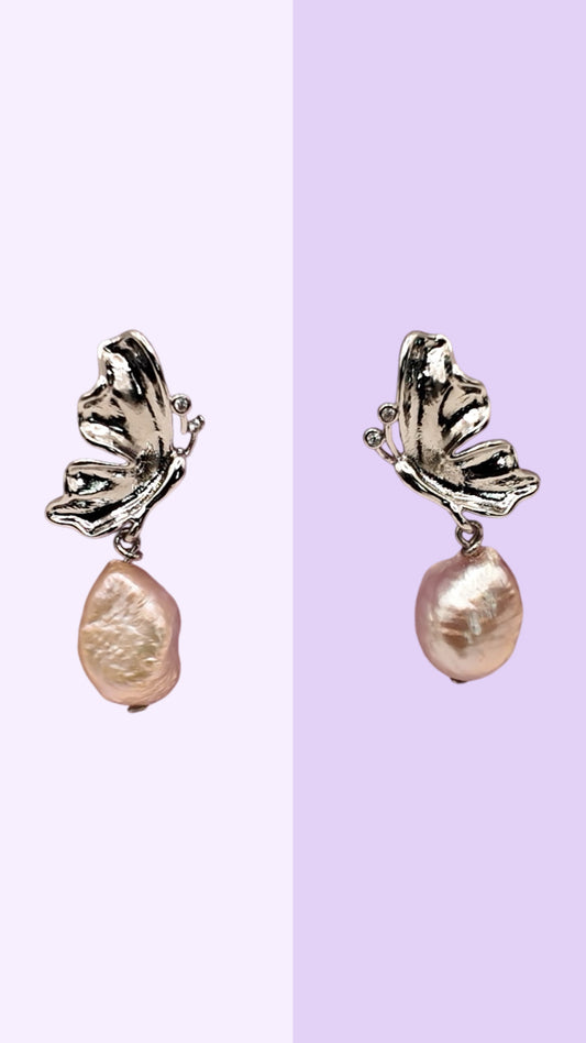 Butterfly Baroque Pearl Drop Earrings