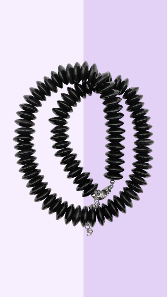 Black Onyx Disc Beaded Necklace