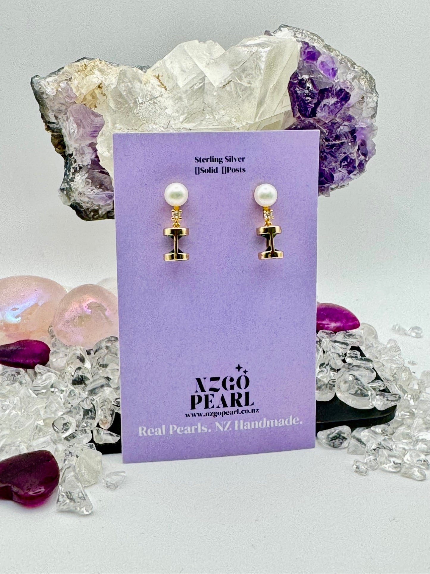 Pearl Prism – Golden Cage Crystal Drop Earrings