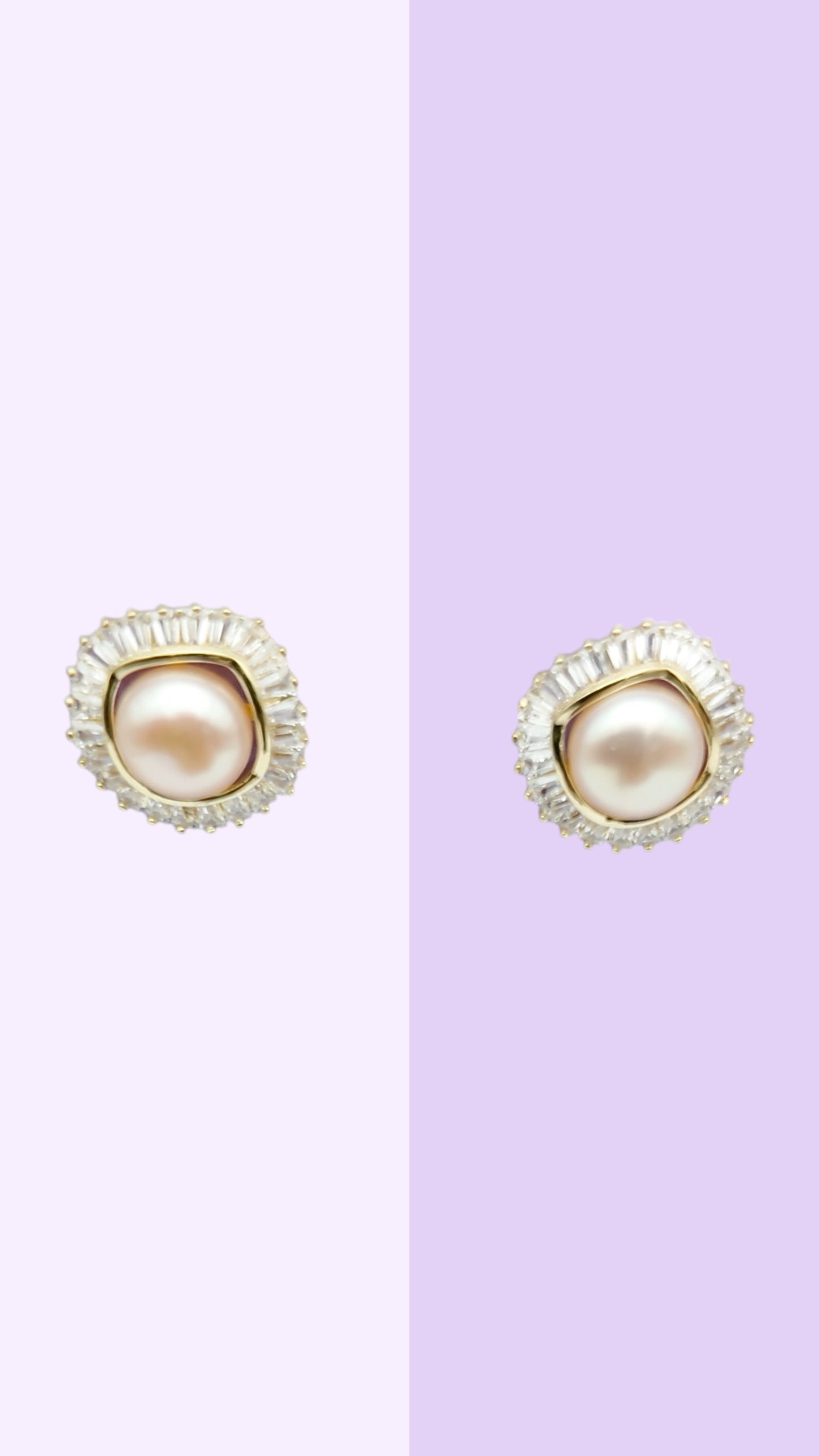 Radiant Crescent Pearl Halo Studs — Gold