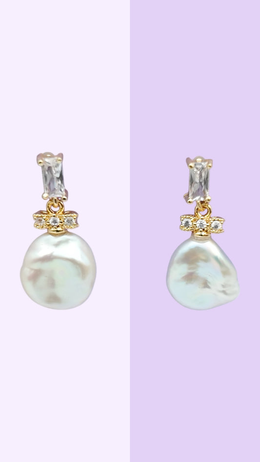 Crystal Bow Baroque Pearl Earrings