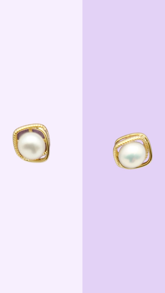 Soft Square Pearl Studs — Gold