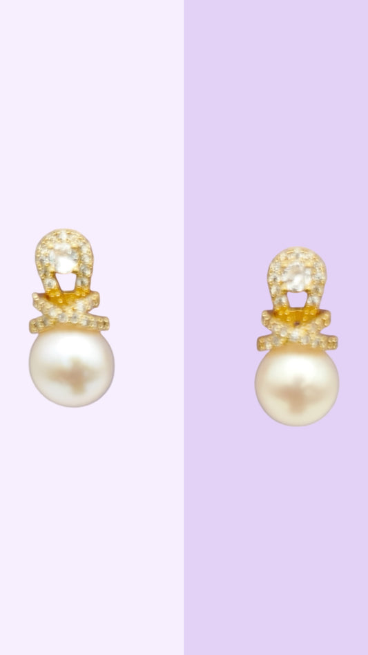 Bow Pearl Stud Earrings – CZ