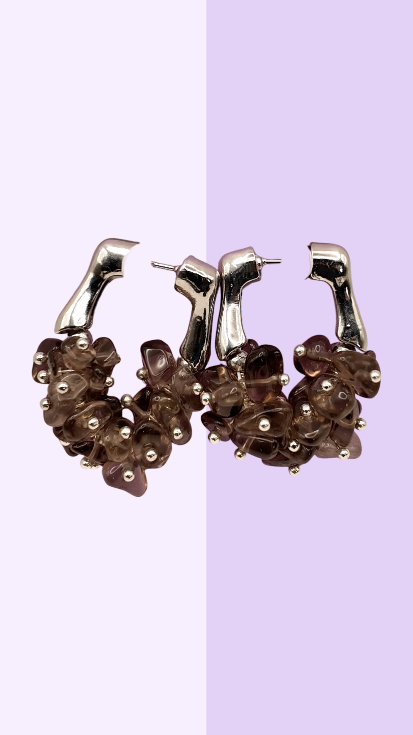 Smoky Quartz Cluster Hoop Earrings