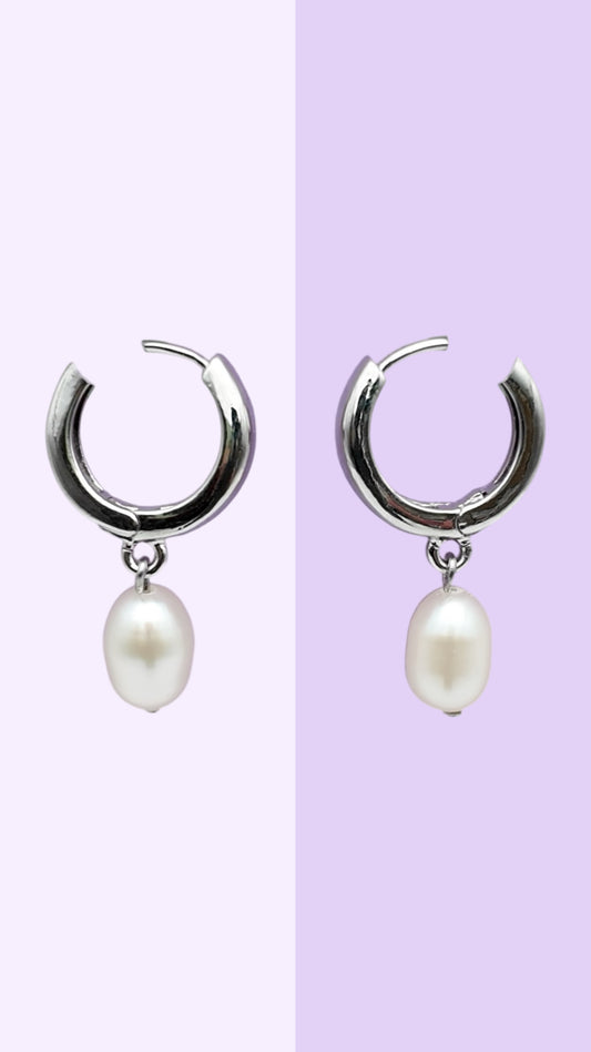 Pearl Drop Chrome Hoops