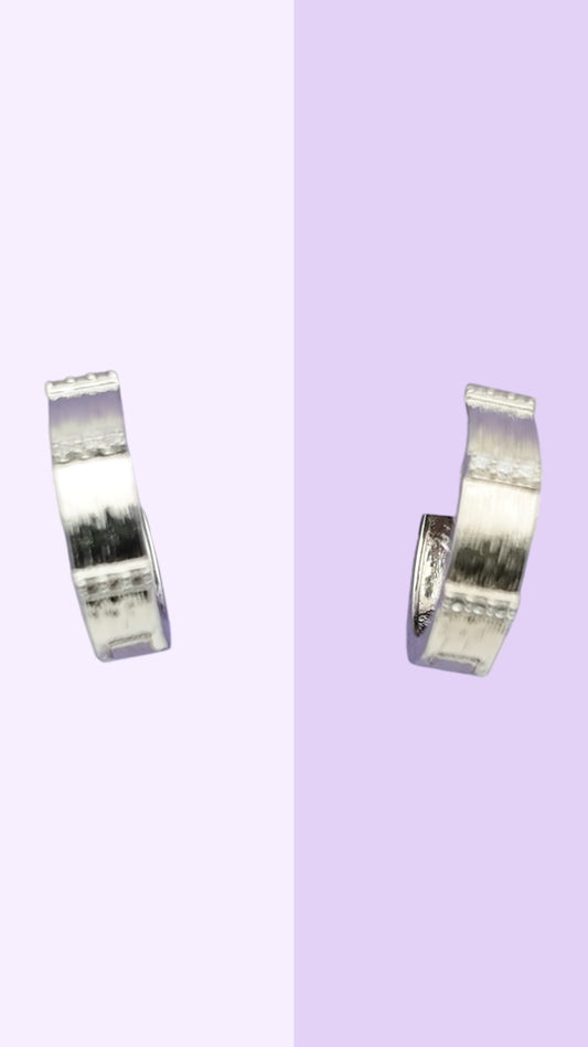Silver Textured Mini Hoops – Brushed Finish