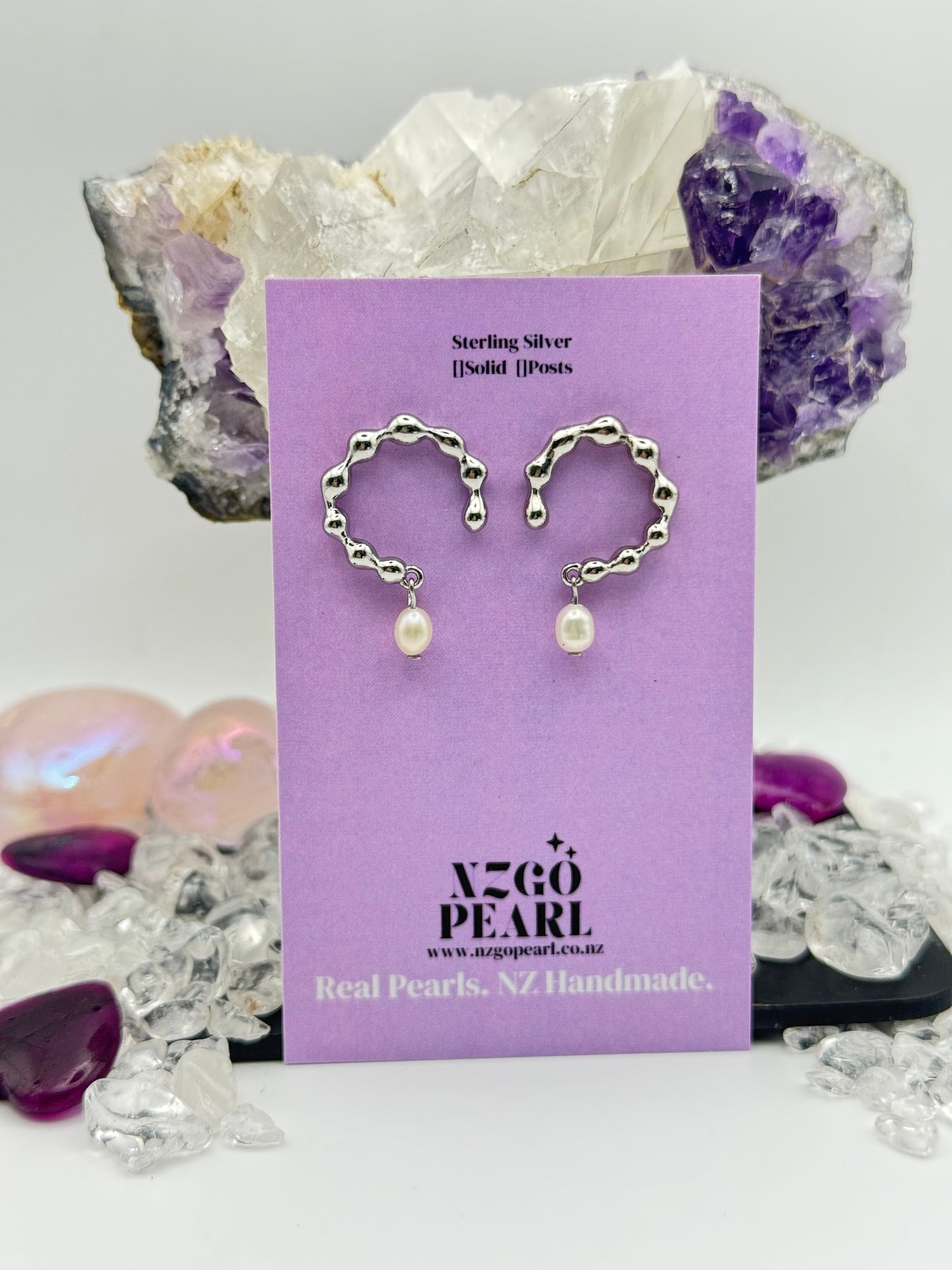 Ripple Halo Pearl Earrings – Sculpted Sterling with Freshwater Drops